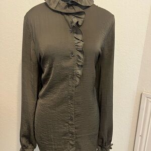 CAbi Olive Ruffled Bib Collar Blouse